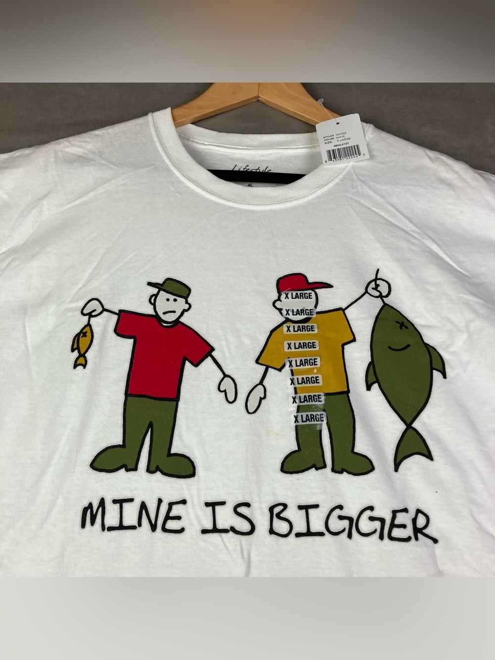 Lifestyle Classics Men’s Size XL Mine Is Bigger Fishing Graphic T Shirt White. N